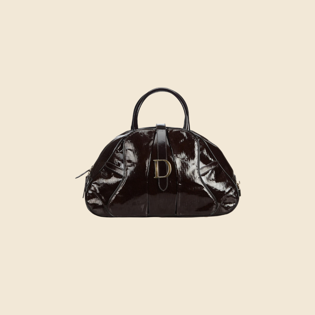CHRISTIAN DIOR PATENT LEATHER SADDLE BOWLER BAG RDB