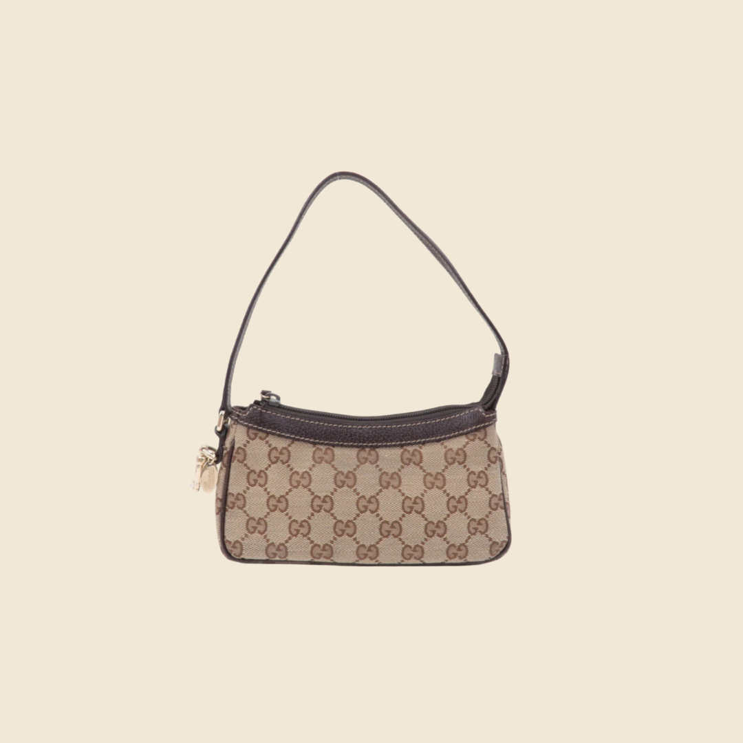 GUCCI BROWN GG MONOGRAM CANVAS CHARM POCHETTE RDB