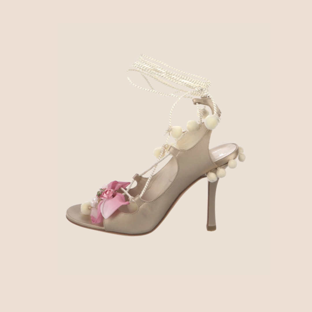CHRISTIAN DIOR SATIN FLORAL GLADIATOR SANDALS