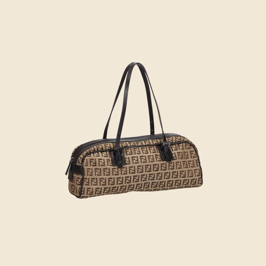 FENDI BROWN ZUCCHINO CANVAS BOWLER BAG