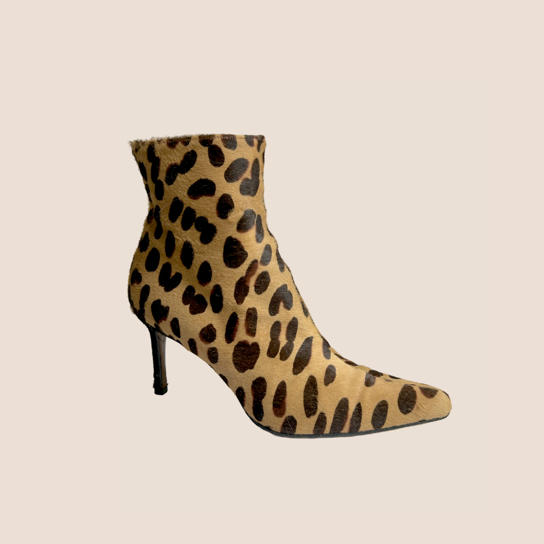 CHRISTIAN DIOR 2000 LEOPARD PRINT PONY HAIR BOOTS