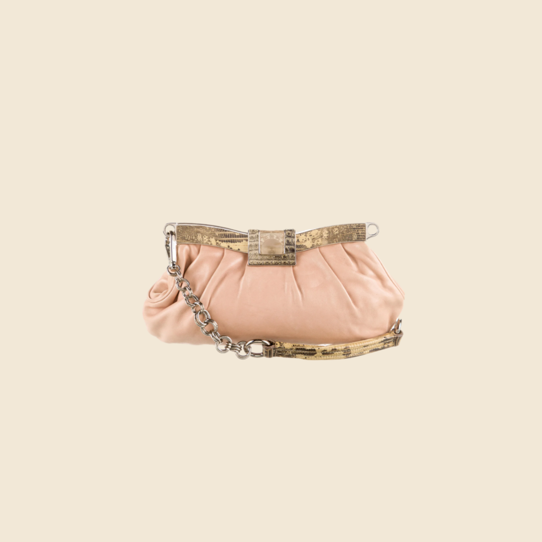 PRADA PINK VITELLO SKIPPER CHAIN CLUTCH BAG