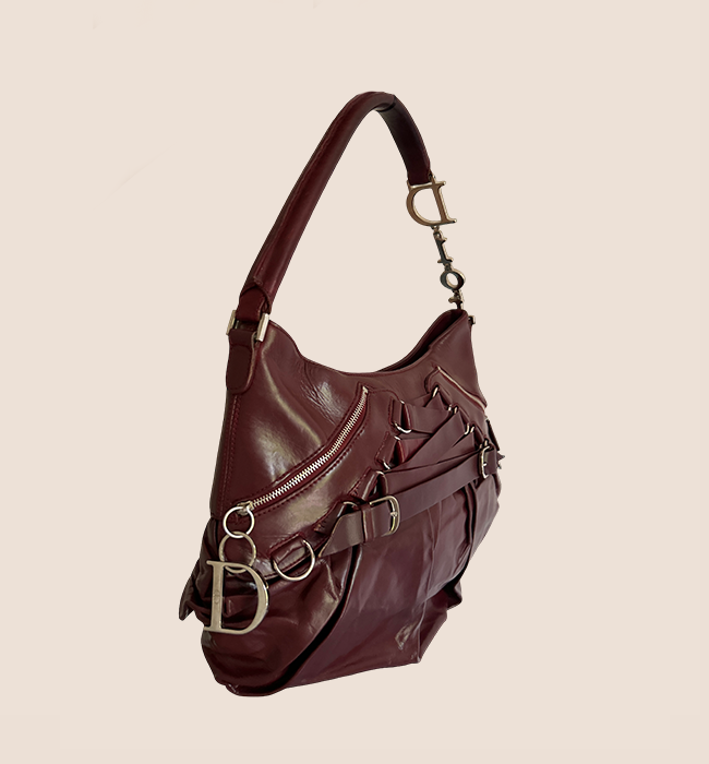 CHRISTIAN DIOR 2007 BURGUNDY LEATHER CORSET BAG