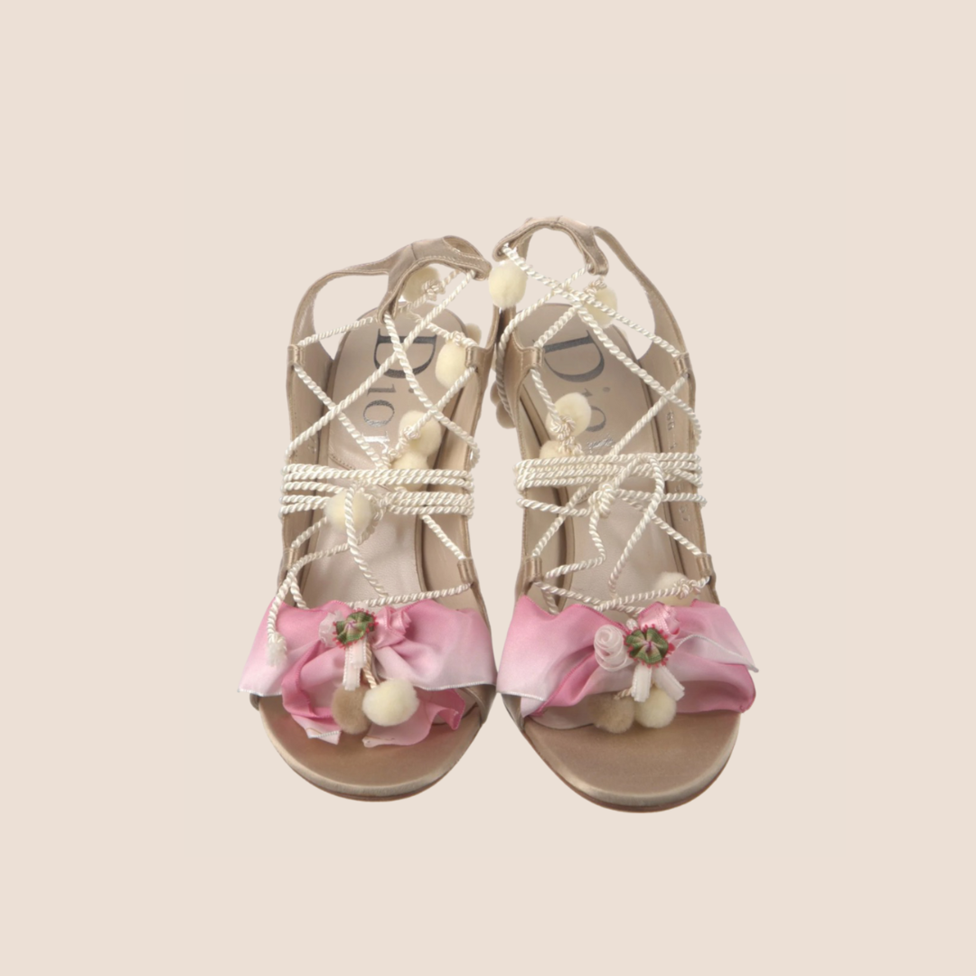 CHRISTIAN DIOR SATIN FLORAL GLADIATOR SANDALS