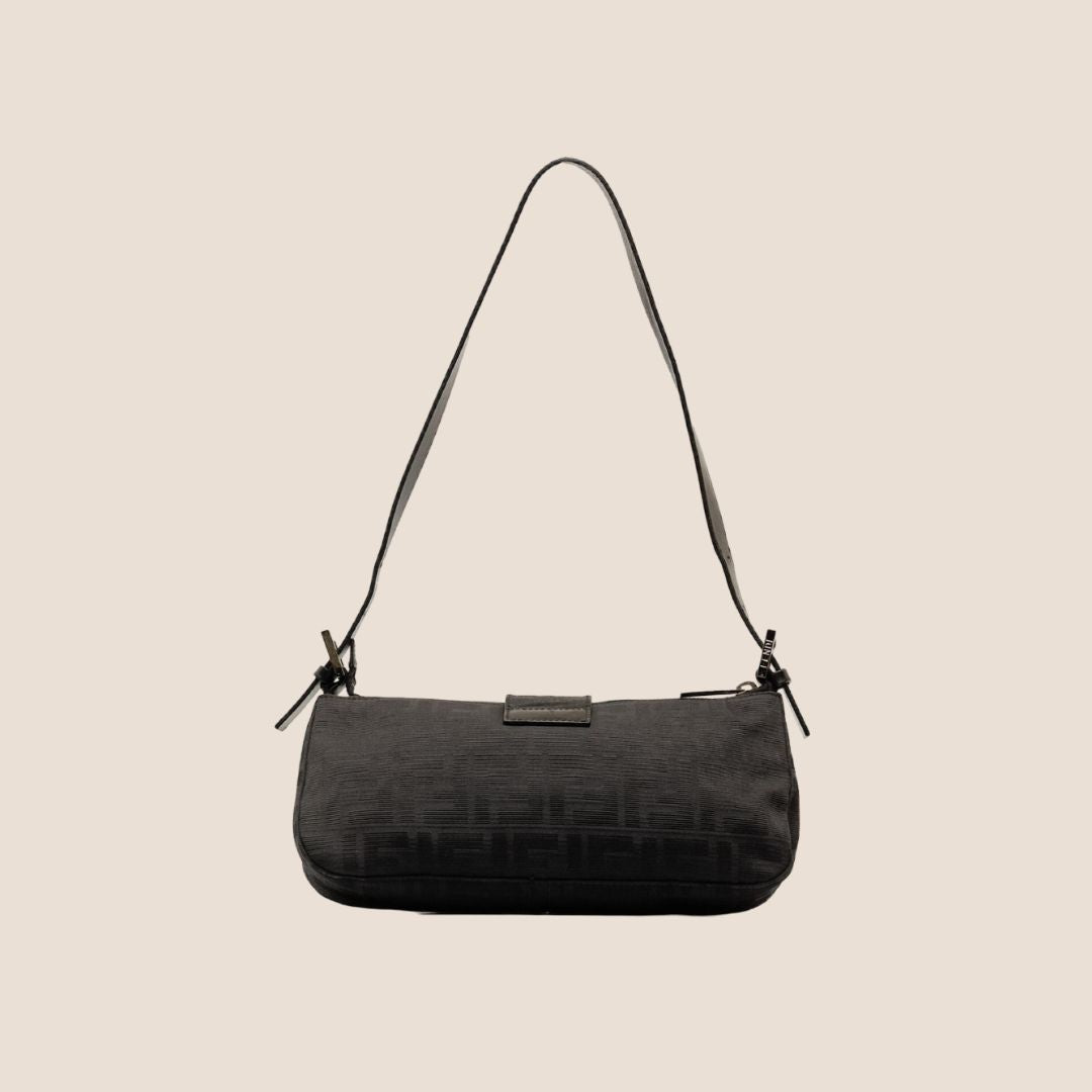 FENDI BLACK ZUCCHINO CANVAS SHOULDER BAG