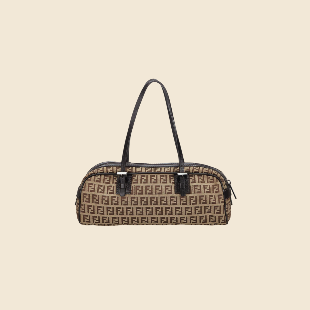 FENDI BROWN ZUCCHINO CANVAS BOWLER BAG