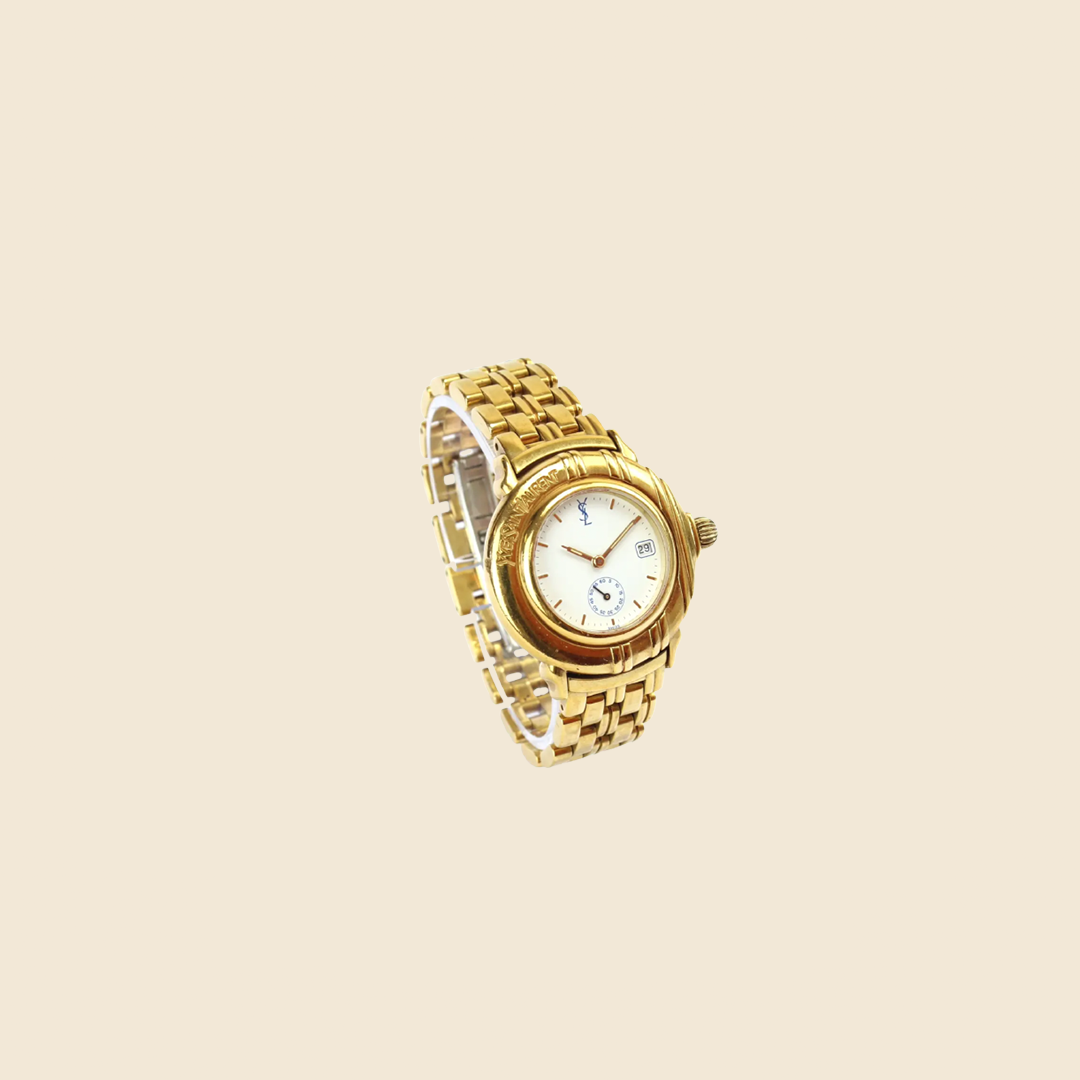 YVES SAINT LAURENT ROUND GOLD WATCH