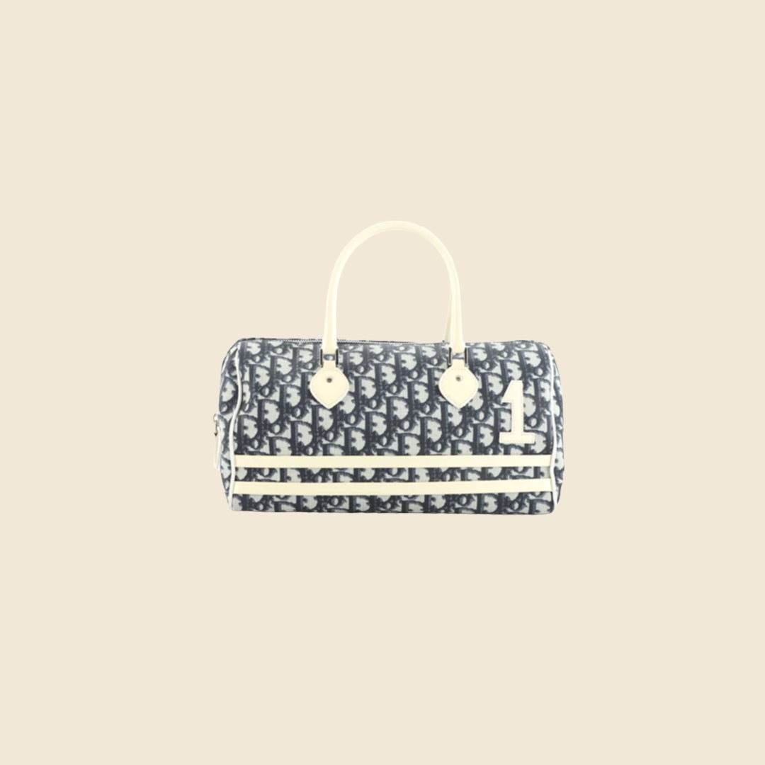 CHRISTIAN DIOR BLUE TROTTER CANVAS BOSTON BAG