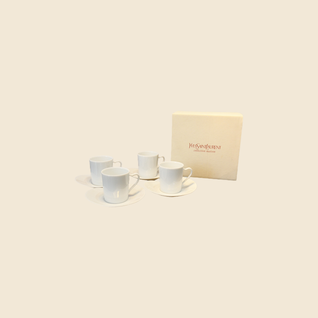 YVES SAINT LAURENT 1990s HEART HANDLE COFFEE CUP SET