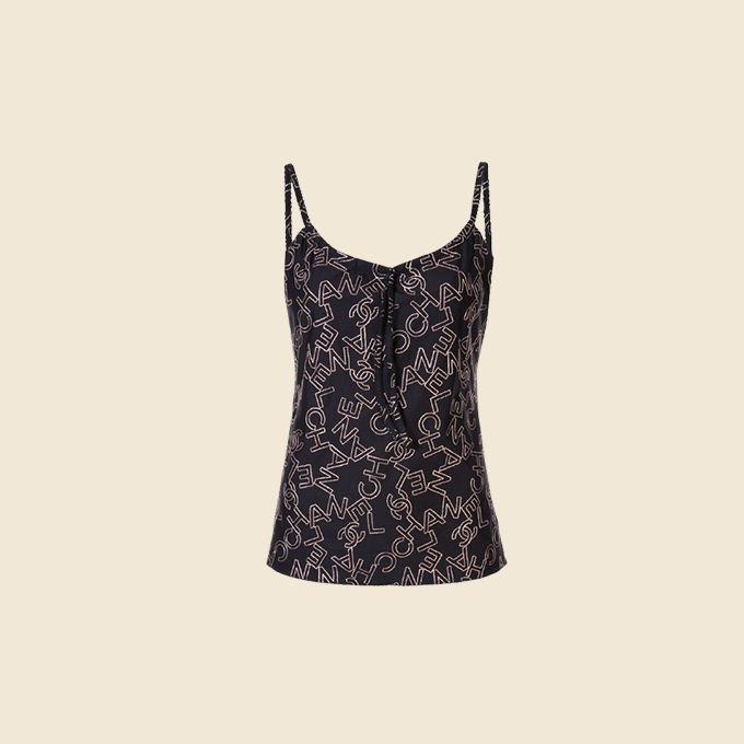 CHANEL 2005 BLACK LOGO MONOGRAM CAMISOLE TOP