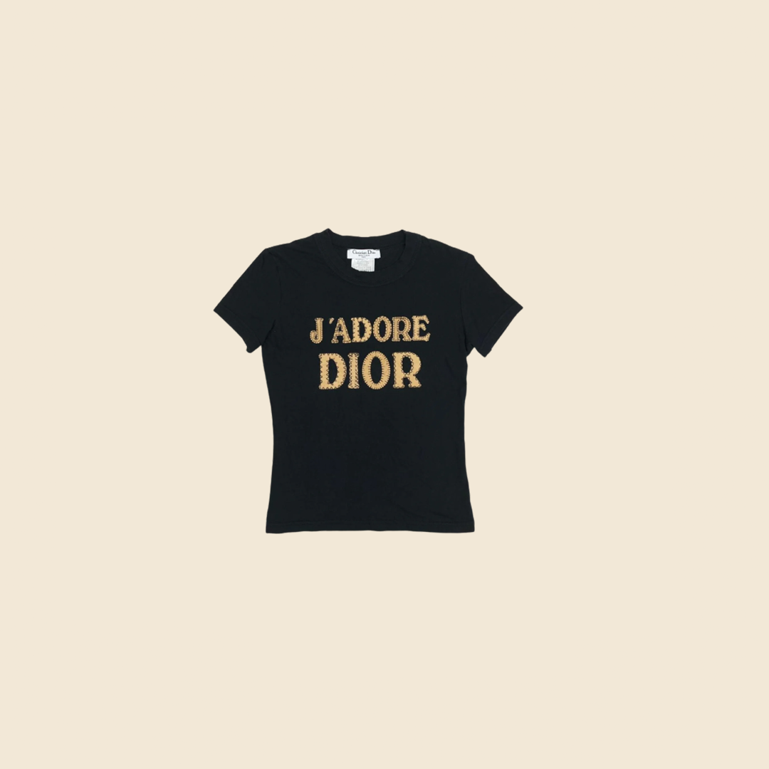 CHRISTIAN DIOR "J'ADORE DIOR" BLACK PATCH LOGO T-SHIRT