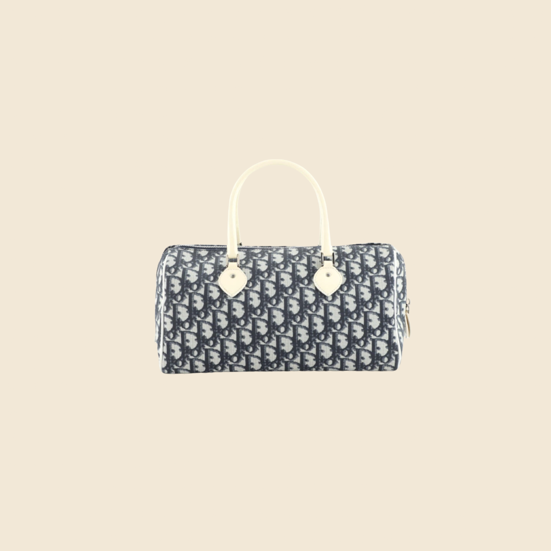 CHRISTIAN DIOR BLUE TROTTER CANVAS BOSTON BAG