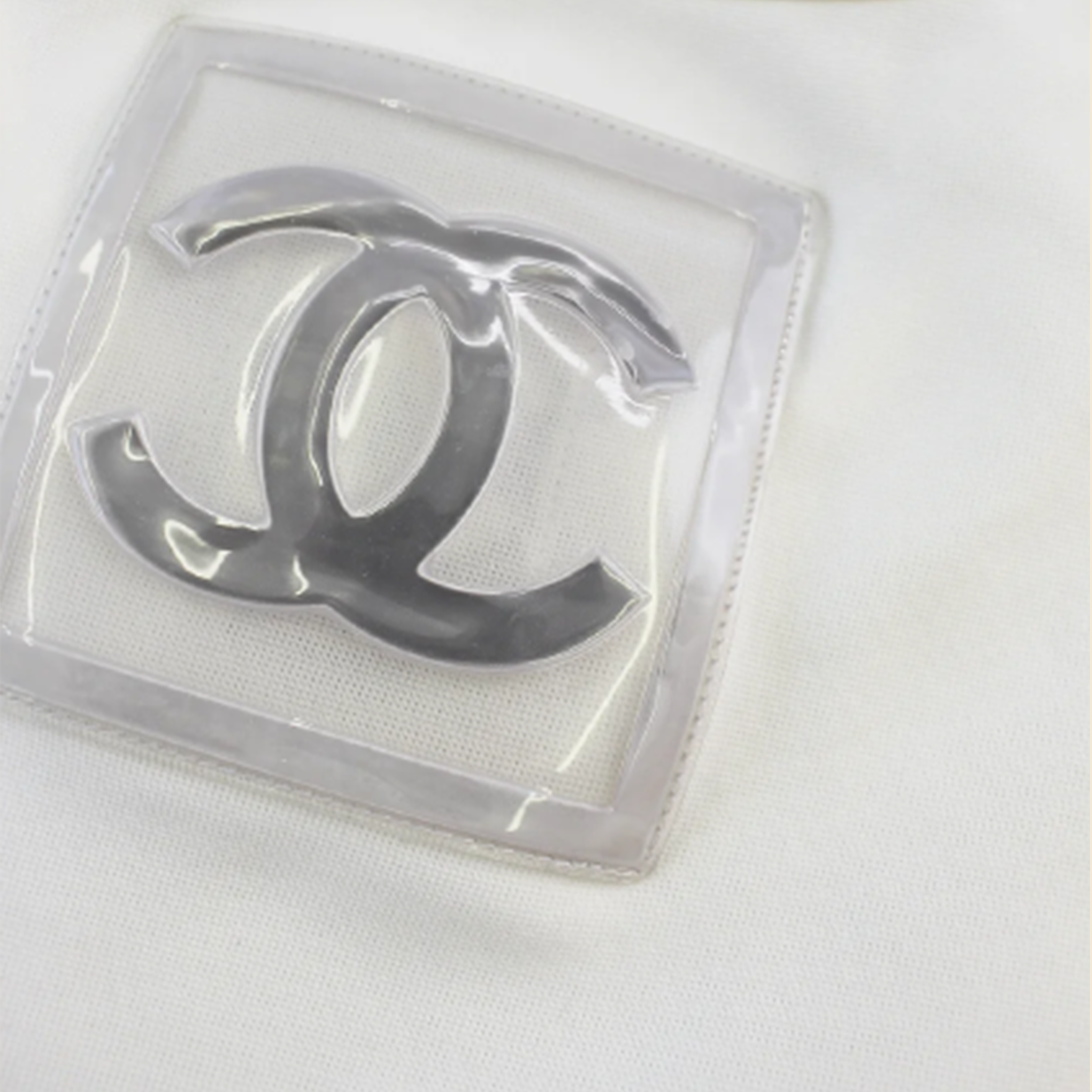 CHANEL WHITE & GREY CC LOGO TEE