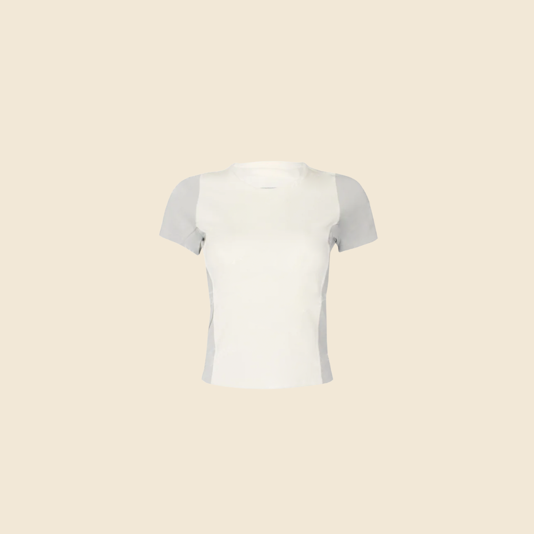 CHANEL WHITE & GREY CC LOGO TEE