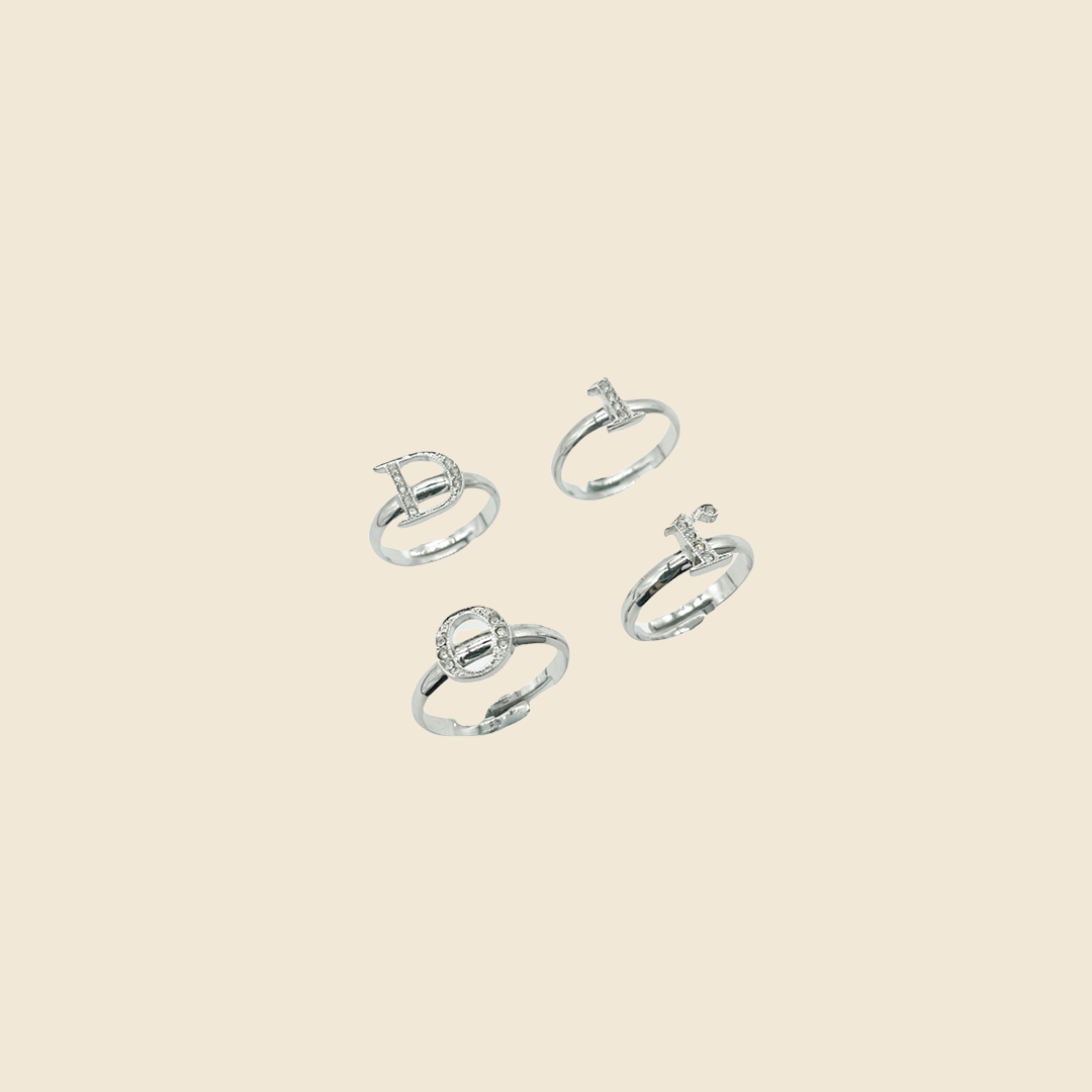CHRISTIAN DIOR SILVER LOGO ADJUSTABLE RING SET