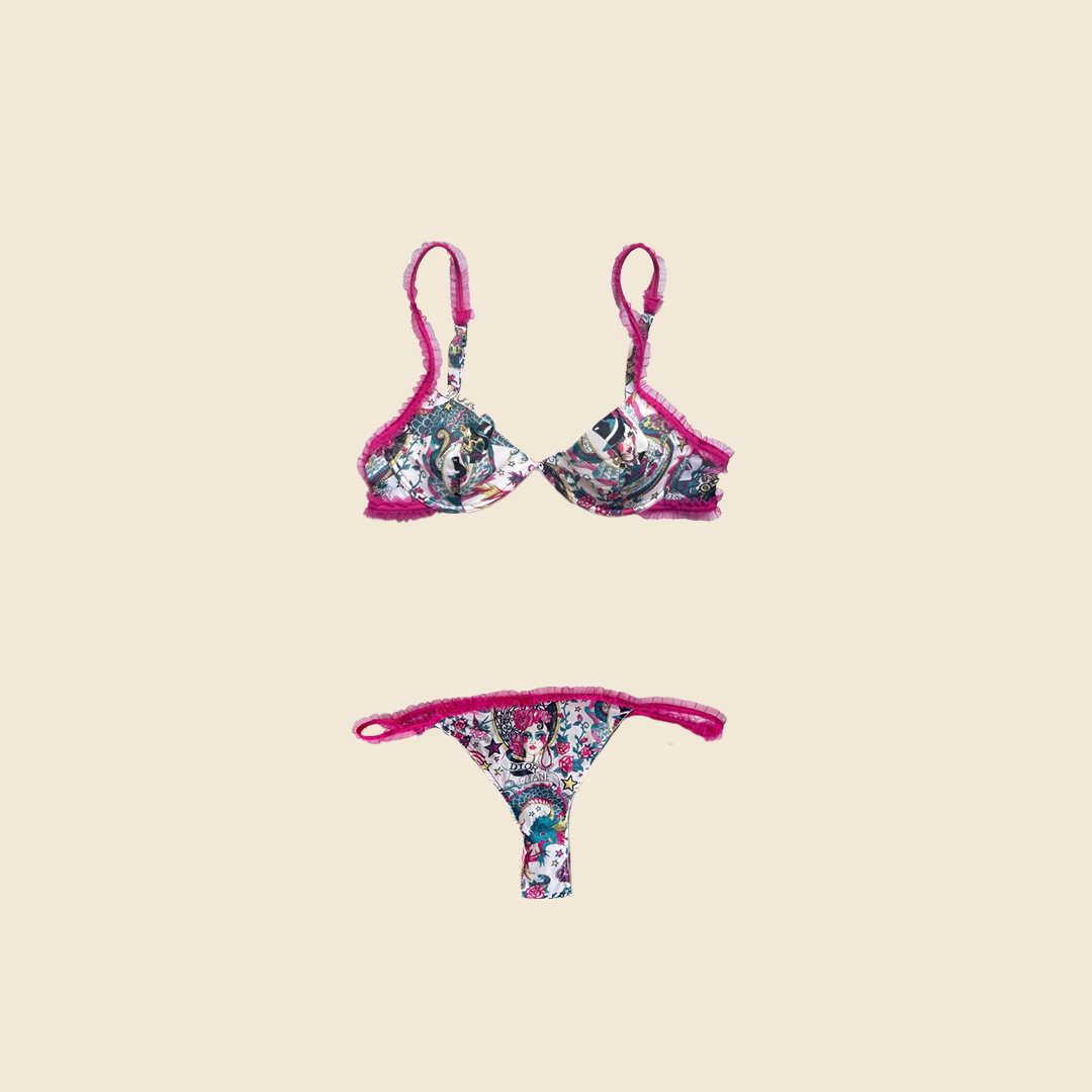 CHRISTIAN DIOR 2004 SILK PINK LACE GITANE PRINT BIKINI