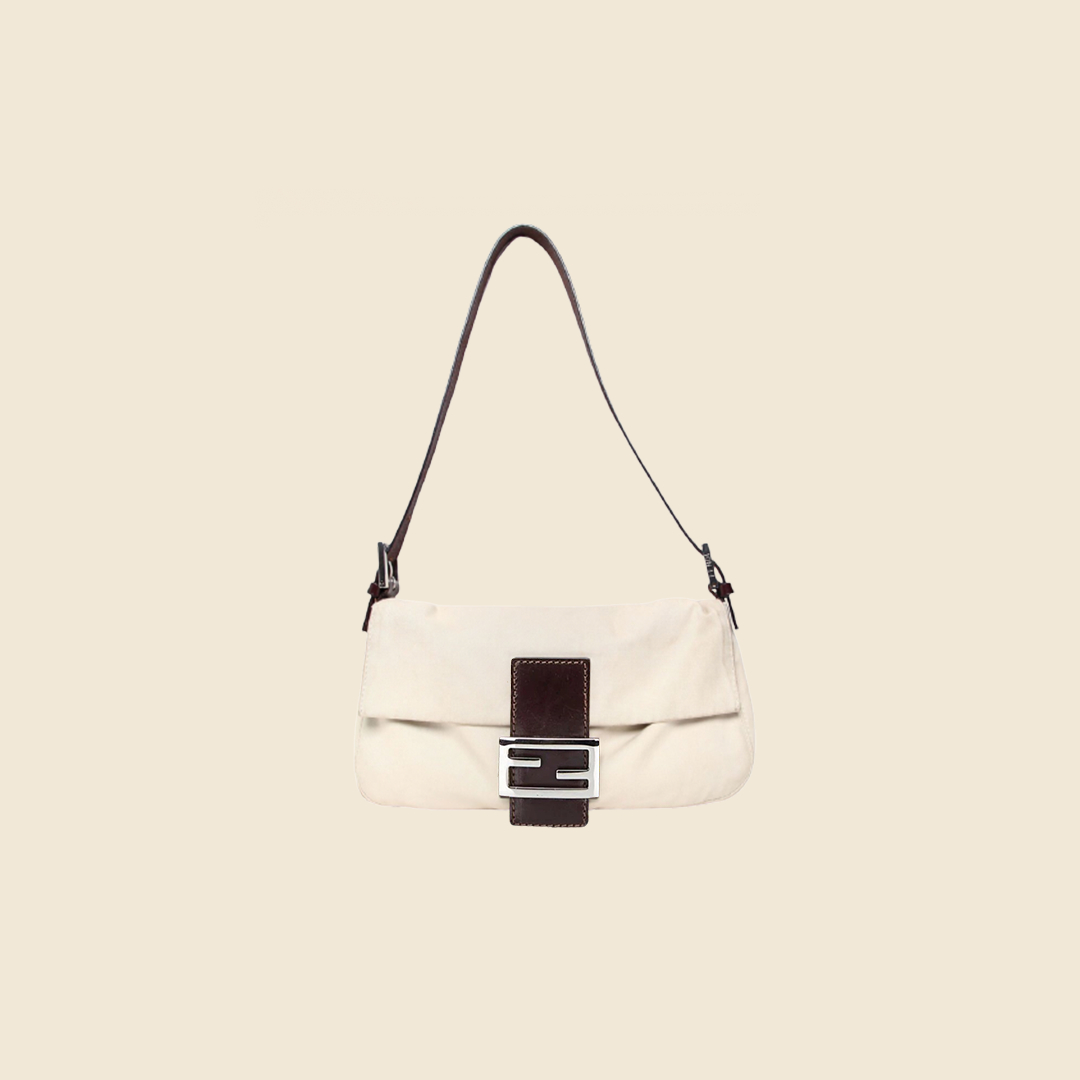 FENDI WHITE SUEDE BAGUETTE BAG