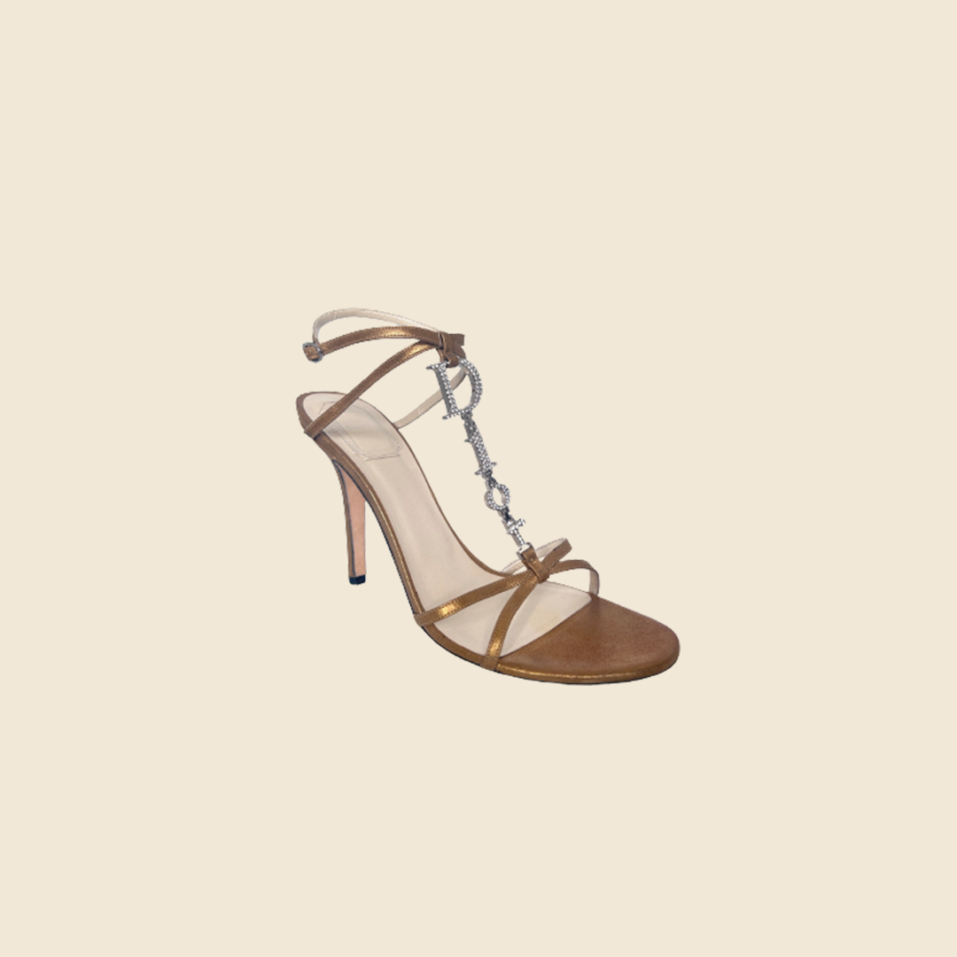 CHRISTIAN DIOR GOLD SWAROWSKI CHAIN STRAP SANDALS
