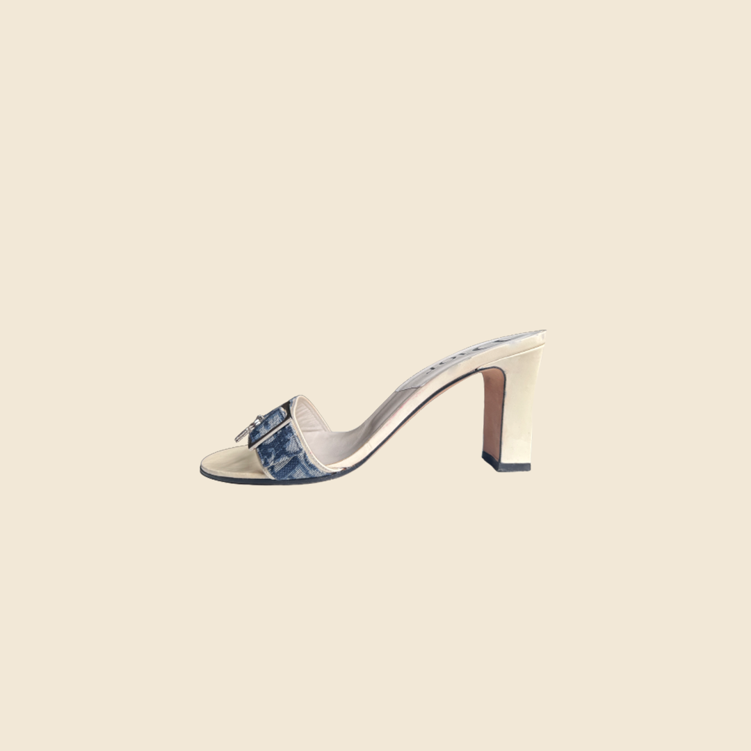 CHRISTIAN DIOR BLUE TROTTER STRAP HEELS