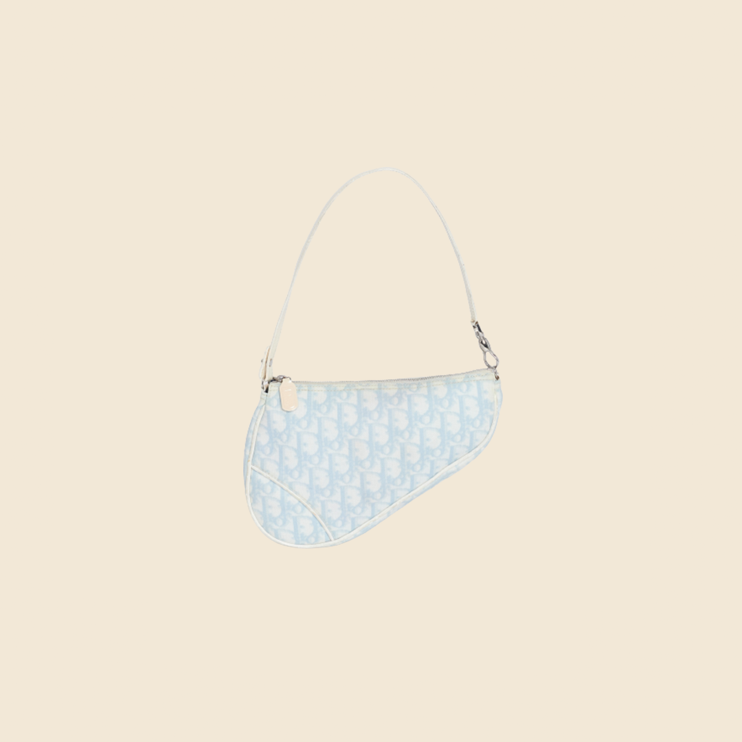 CHRISTIAN DIOR BABY BLUE OBLIQUE CANVAS SADDLE BAG
