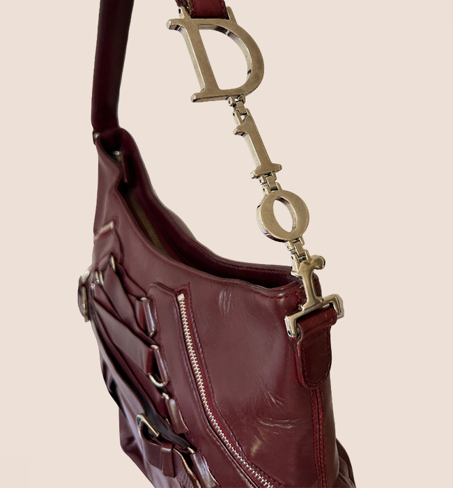 CHRISTIAN DIOR 2007 BURGUNDY LEATHER CORSET BAG