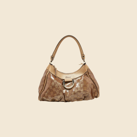 GUCCI BROWN GG CRYSTAL CANVAS ABBEY D-RING BAG