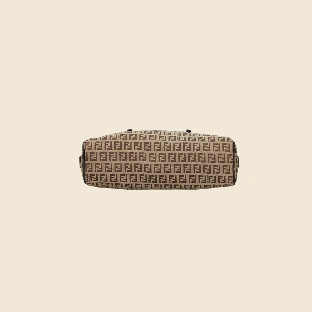 FENDI BROWN ZUCCHINO CANVAS BOWLER BAG