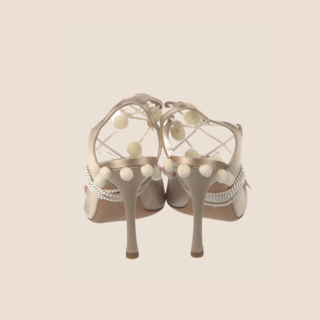 CHRISTIAN DIOR SATIN FLORAL GLADIATOR SANDALS