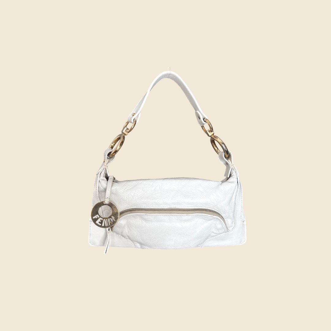 FENDI 2004 WHITE LEATHER SMALL CHEF POCKET BAG RDB