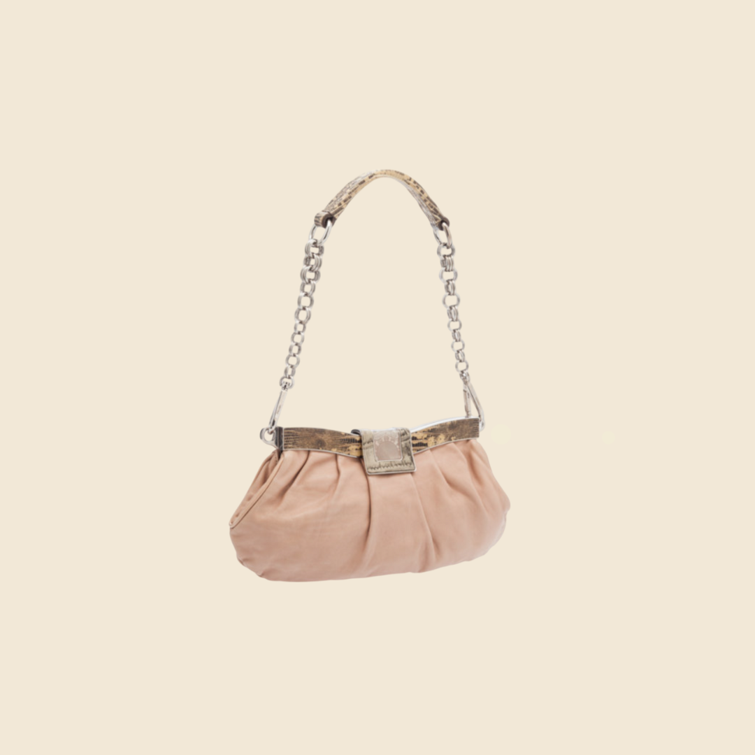 PRADA PINK VITELLO SKIPPER CHAIN CLUTCH BAG