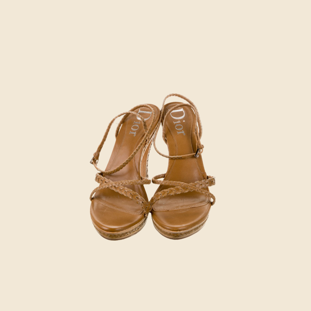 CHRISTIAN DIOR BROWN LEATHER BRAIDED SANDALS