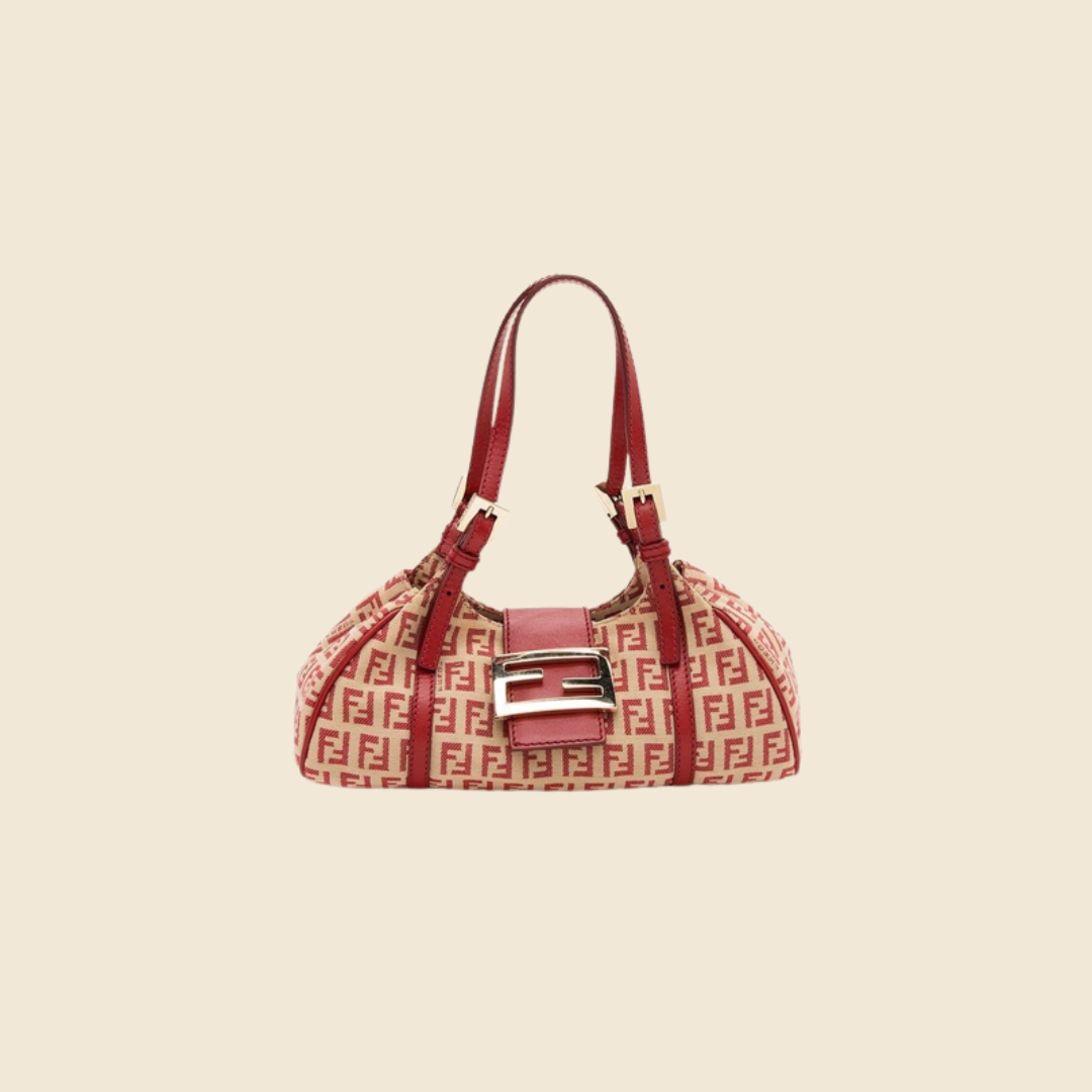 FENDI BEIGE & RED CANVAS ZUCCHINO MINI HANDBAG "SPORTY"