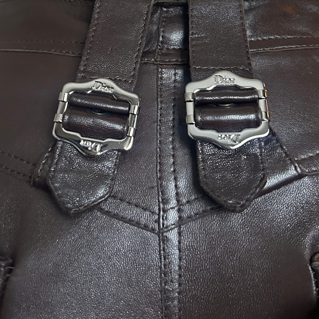 CHRISTIAN DIOR FALL 2003 CHOCOLATE BROWN LEATHER TROUSERS