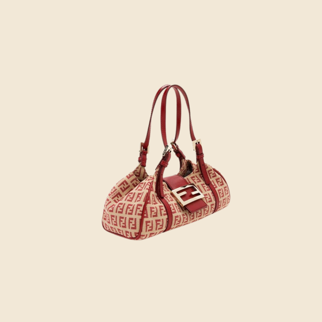 FENDI BEIGE & RED CANVAS ZUCCHINO MINI HANDBAG "SPORTY"