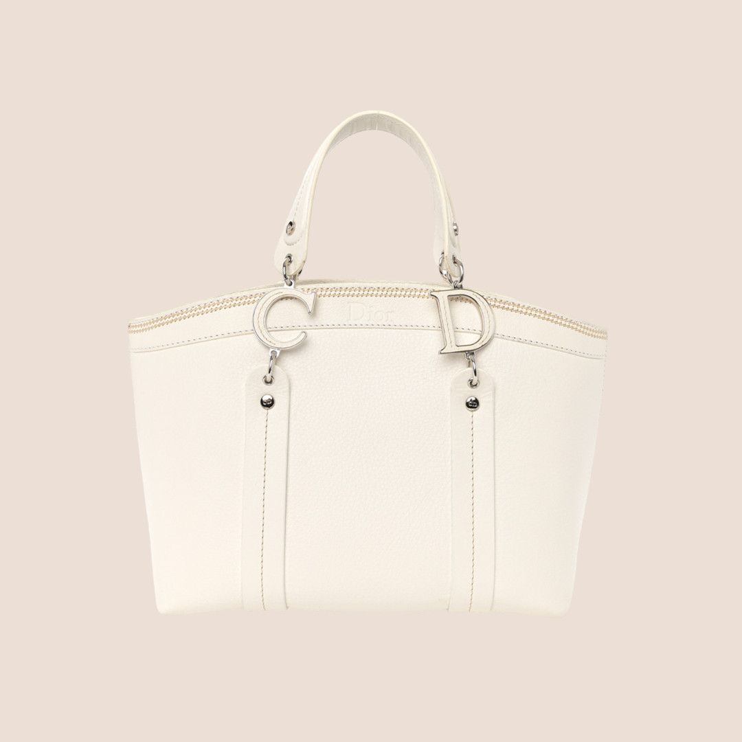 CHRISTIAN DIOR WHITE LEATHER SMALL DOME BAG