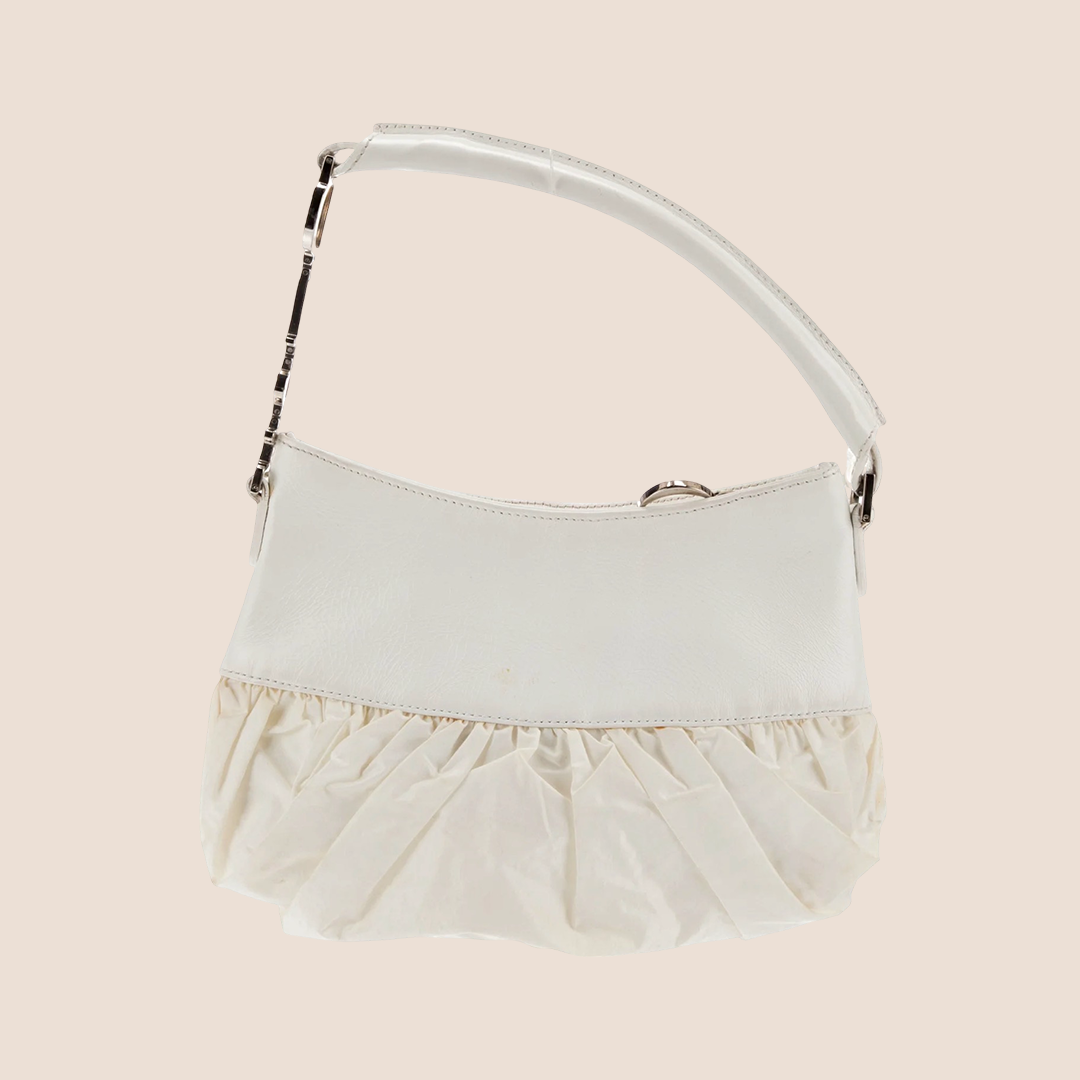 CHRISTIAN DIOR 2004 WHITE LEATHER & NYLON MINI CORSET BAG