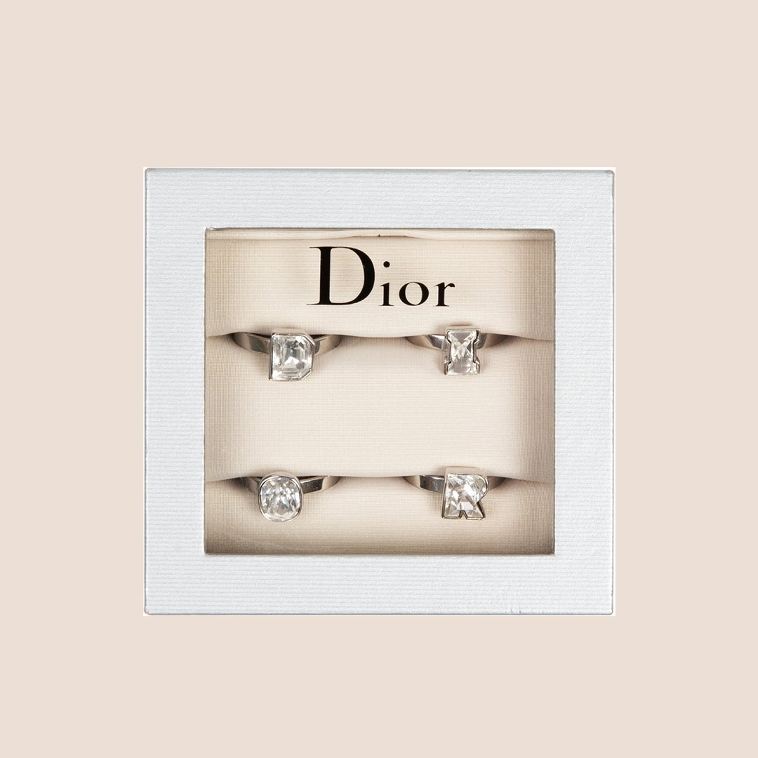 CHRISTIAN DIOR 2000 SILVER CRYSTAL SPELL OUT RING SET