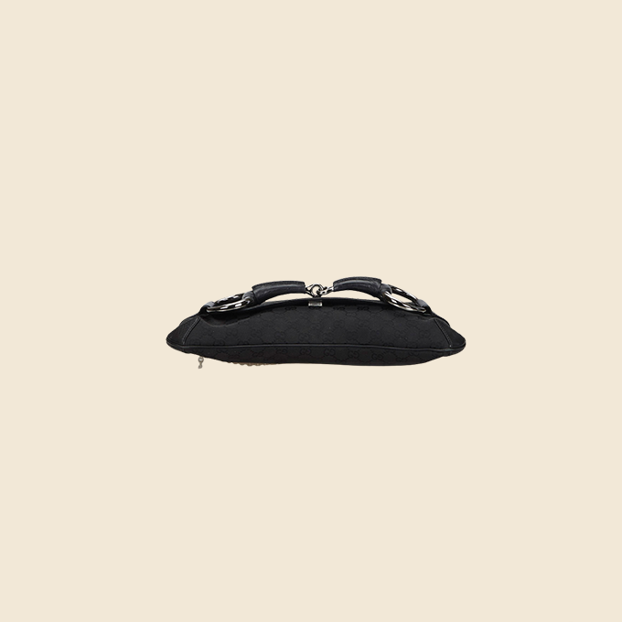 GUCCI BLACK GG CANVAS HORSEBIT SHOULDER BAG