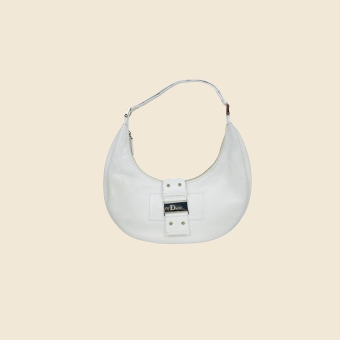 CHRISTIAN DIOR 2002 WHITE LEATHER STREET CHIC HOBO MOON BAG