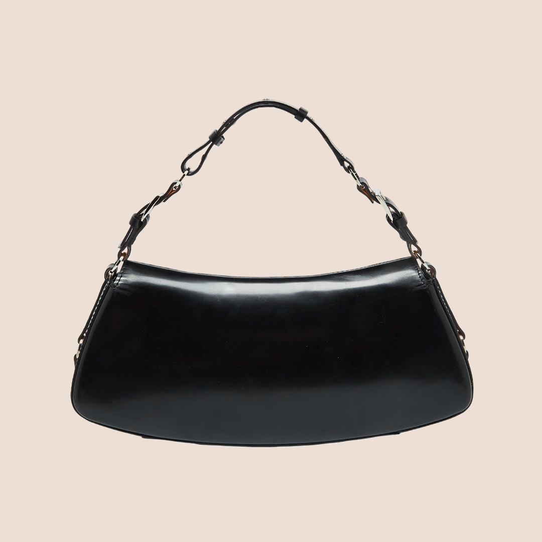 CHRISTIAN DIOR 2003 BLACK LEATHER BONDAGE BAG