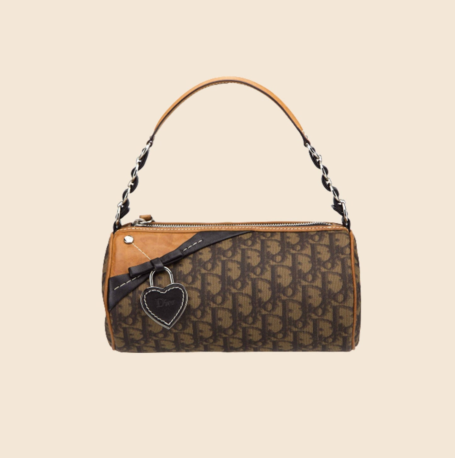 CHRISTIAN DIOR BROWN MONOGRAM ROMANTIQUE BARREL BAG