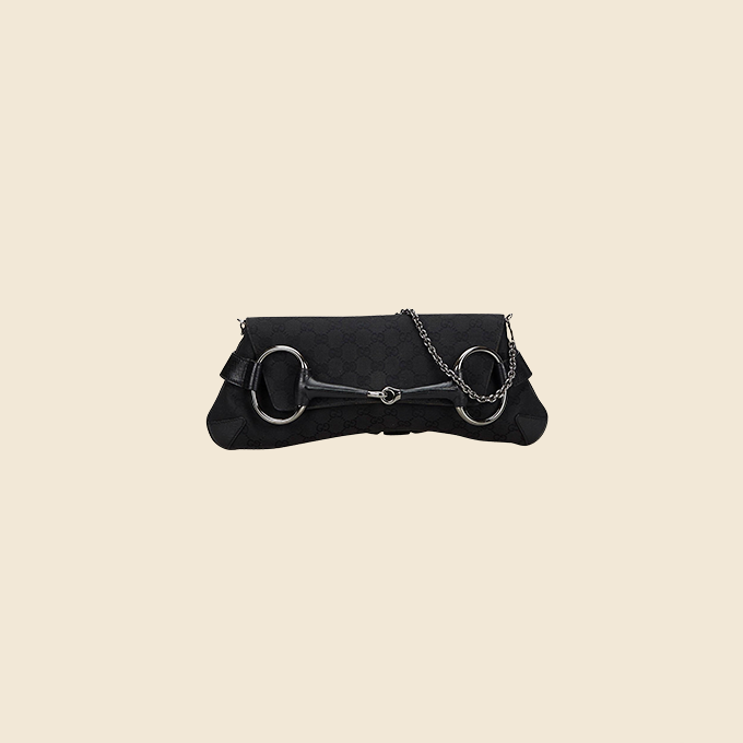 GUCCI BLACK GG CANVAS HORSEBIT SHOULDER BAG