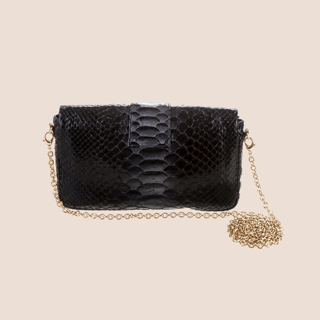 CHRISTIAN DIOR BLACK PYTHON NEW LOCK PROMENADE BAG