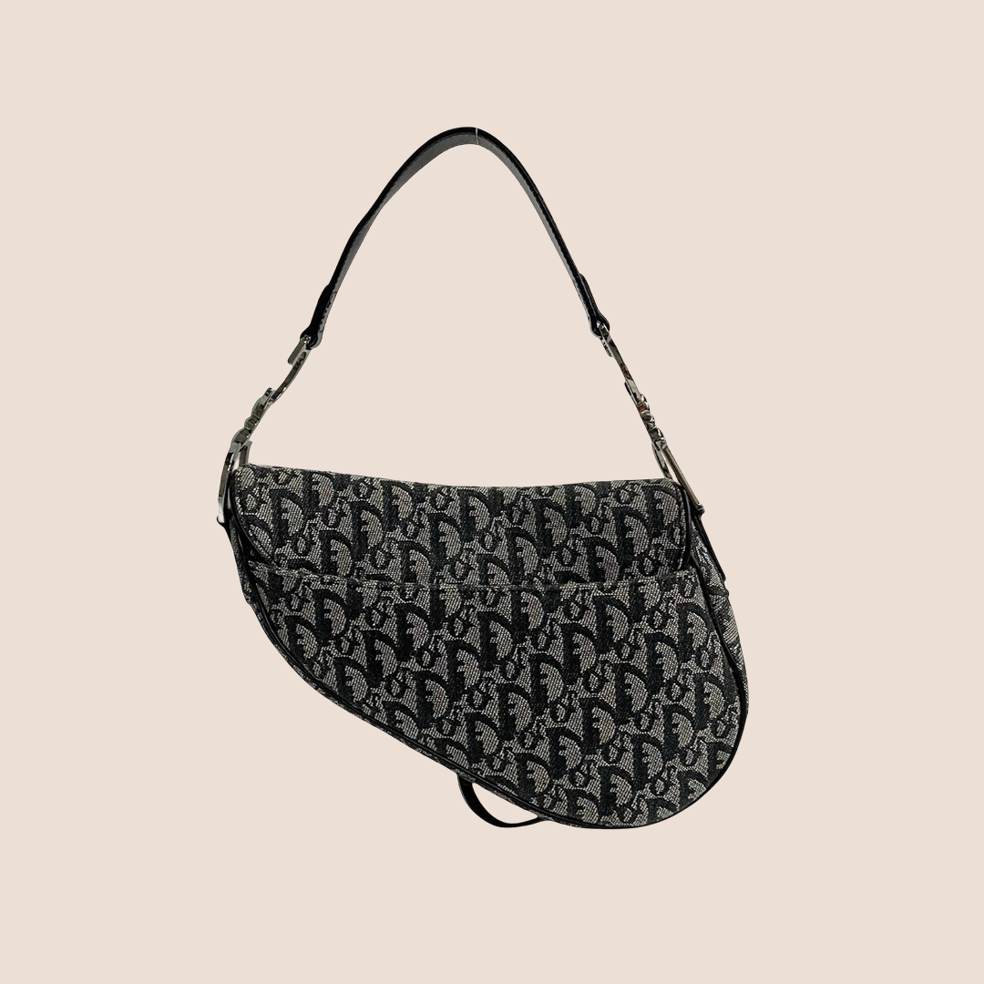 CHRISTIAN DIOR 2000 NAVY & GREY TROTTER SADDLE BAG