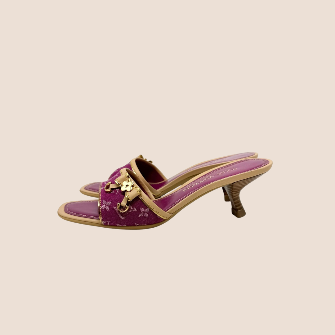 LOUIS VUITTON PINK DENIM MONOGRAM KITTEN HEELS