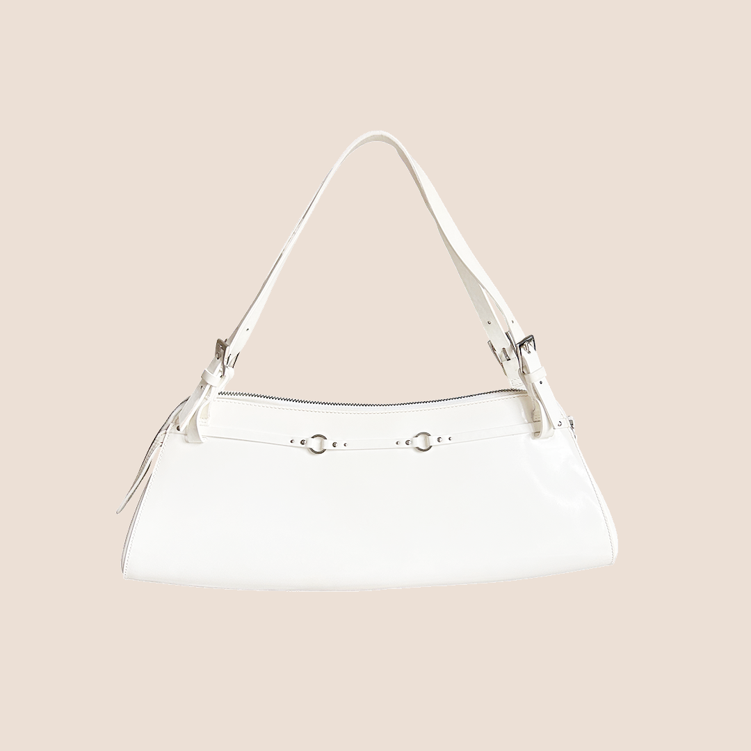 CHRISTIAN DIOR FALL 2003 WHITE LEATHER BONDAGE BAG
