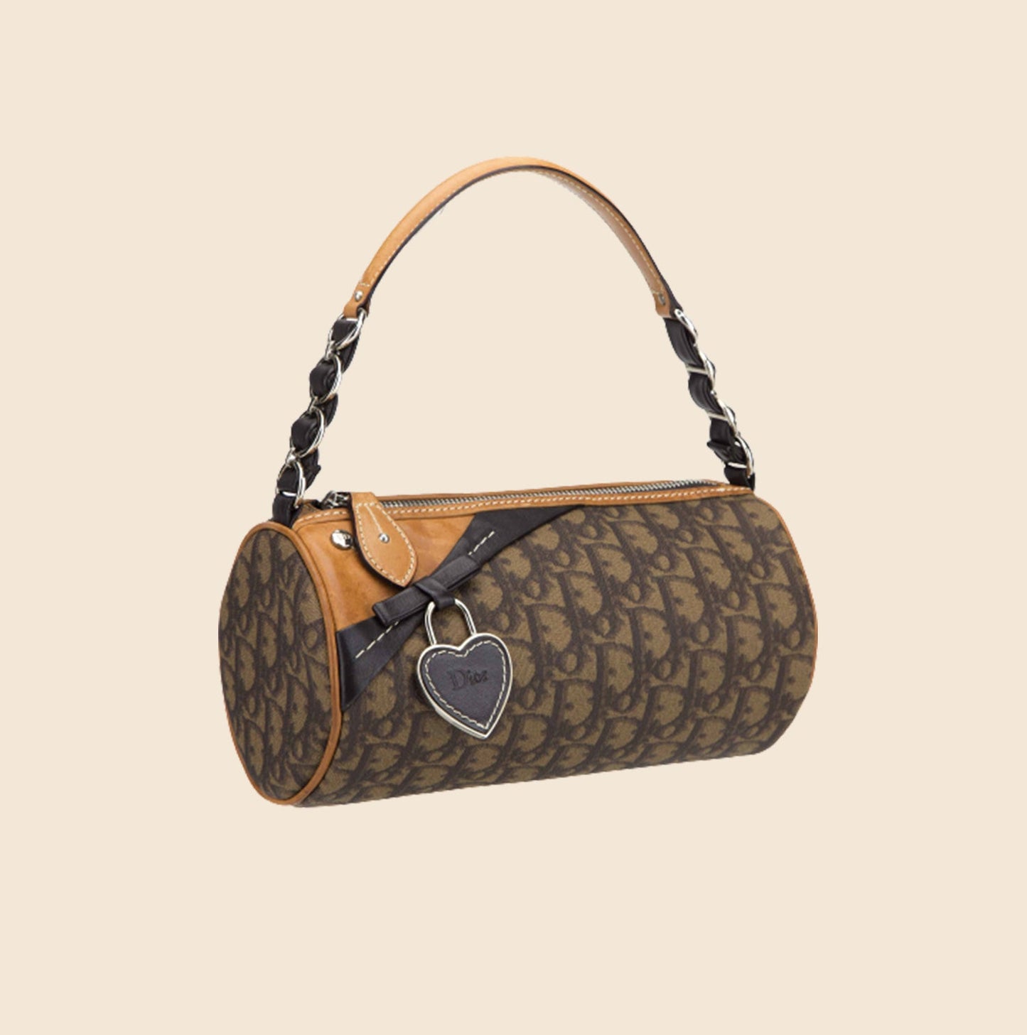 CHRISTIAN DIOR BROWN MONOGRAM ROMANTIQUE BARREL BAG
