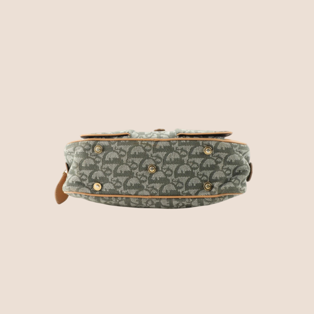 CHRISTIAN DIOR GREEN DIORISSIMO CANVAS SADDLE MINI BOWLER BAG