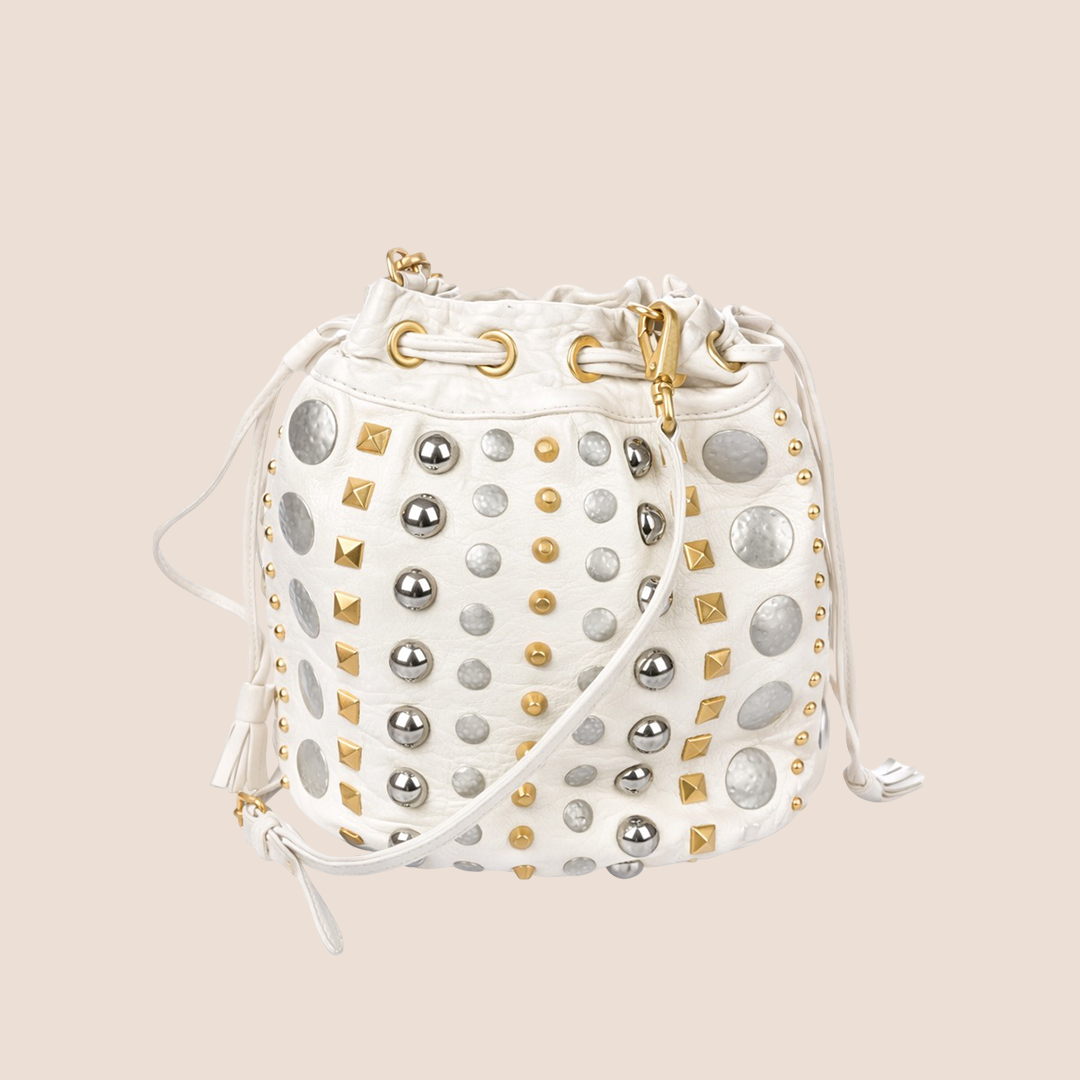 MIU MIU 2009 WHITE LEATHER STUDDED BUCKET BAG