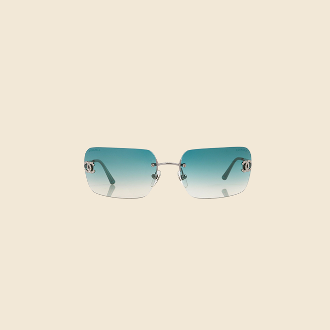 CHANEL 90s TEAL BLUE GRADIENT CC CRYSTAL RIMLESS SUNGLASSES